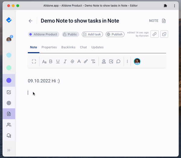 Add a task directly in a note animation