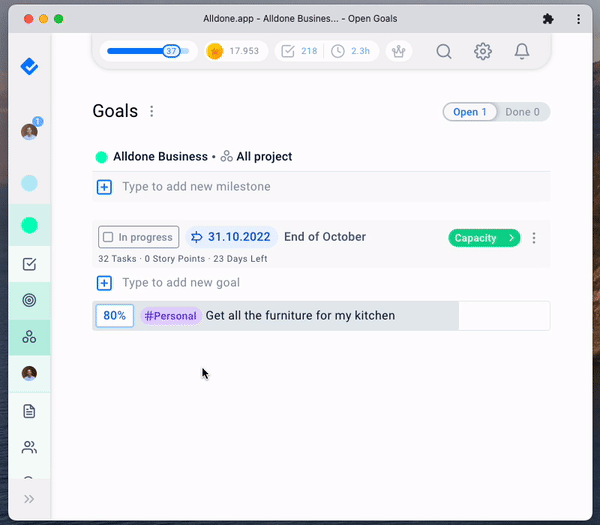 Add personal and work goals animation