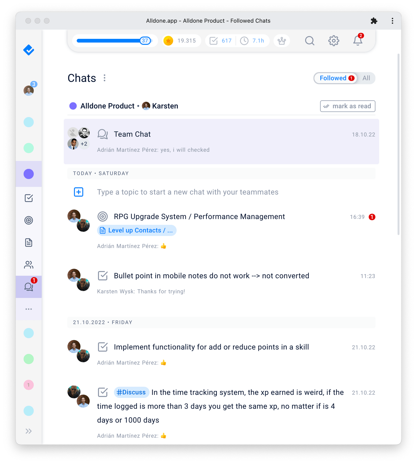 Alldone.app Chats Interface