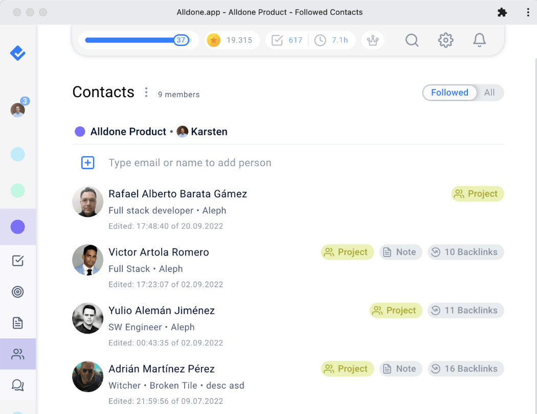 Use Alldone as a simple CRM interface