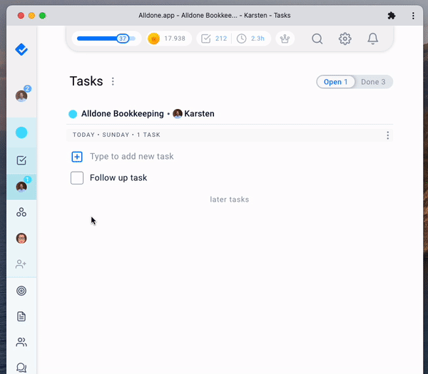 Follow up tasks with comments animation