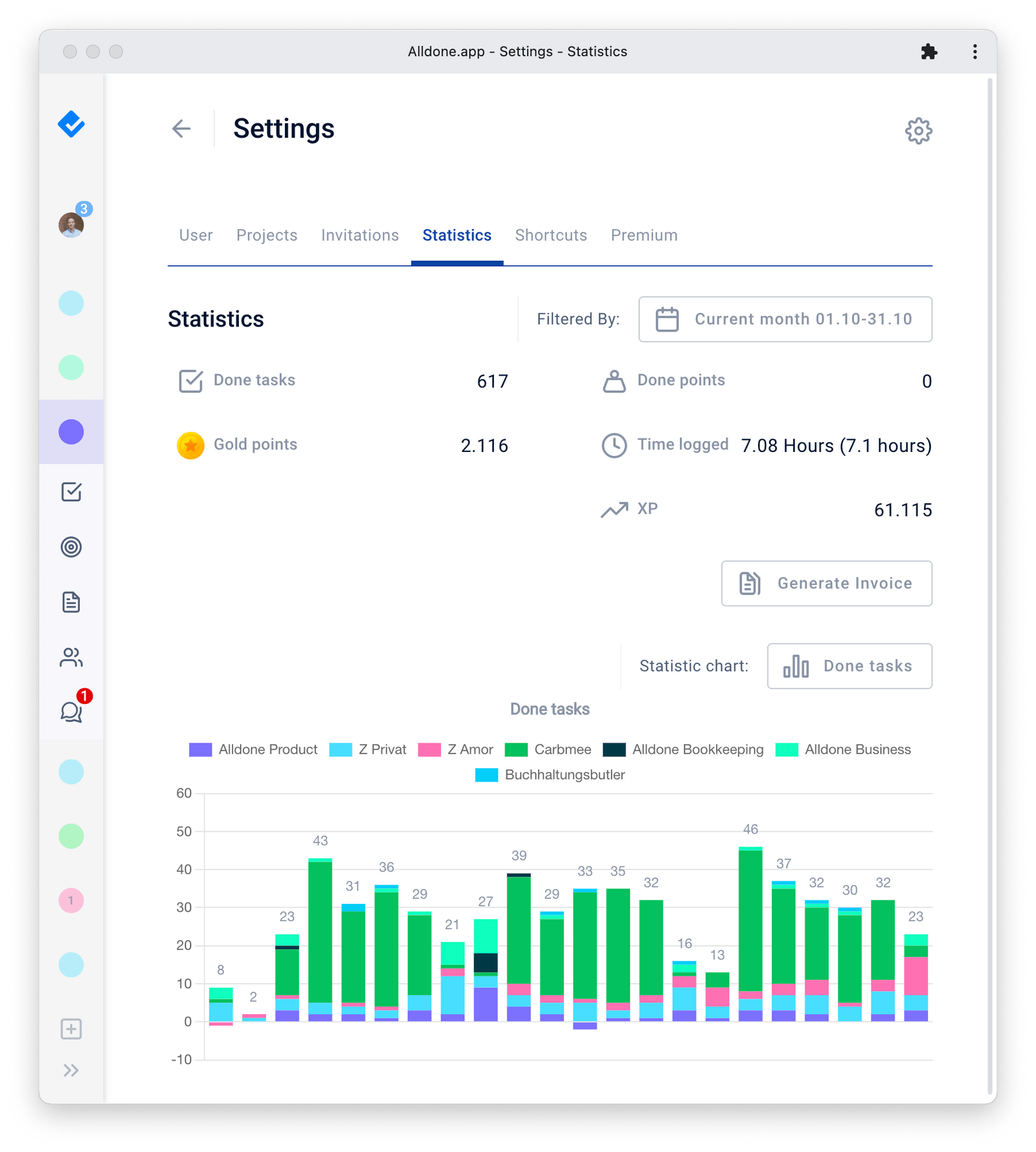 Alldone.app More Interface