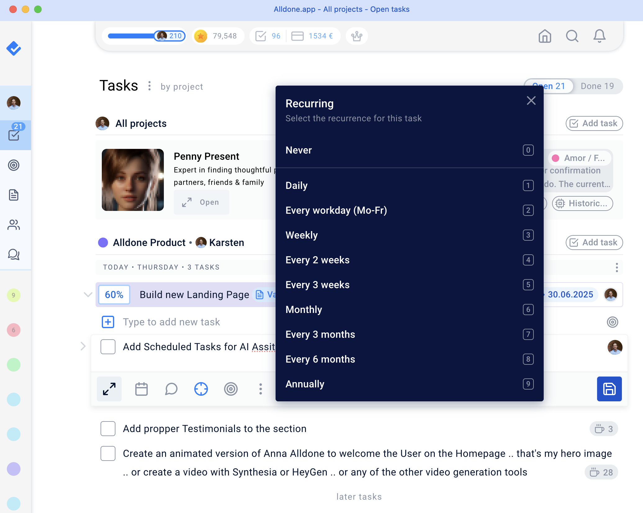Recurring tasks for humans and AI interface