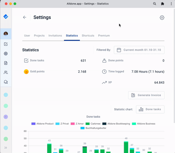 Statistics and analytics interface