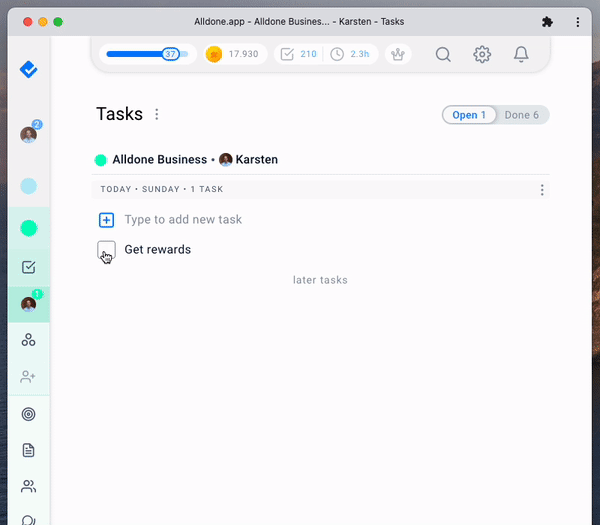 Task completion with rewards animation